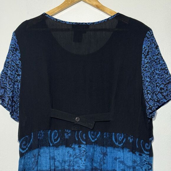 VINTAGE 90s CAROLE LITTLE Maxi Dress Blue Black Rayon Vest Soutache USA Size 16 - Picture 4 of 10